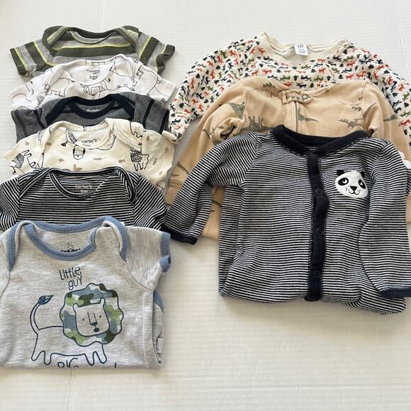 Baby Boys Bundle Lot Of 9 3-12m Sleepers One Piece Outfits Panda Dinosaurs Lion
